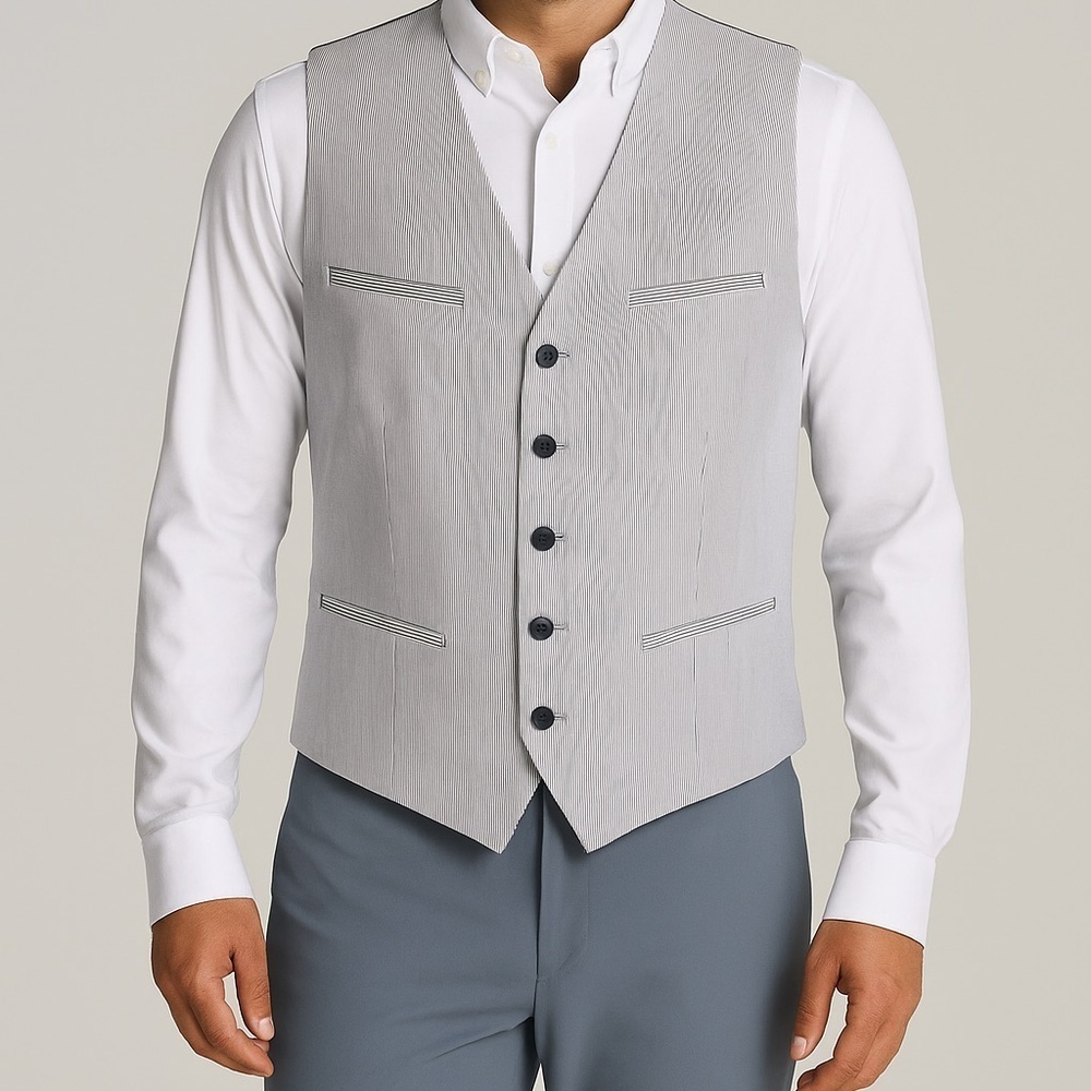 Express Men’s Gray Pinstripe 6-Button Vest – Size M